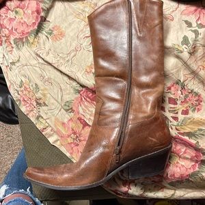 MATISSE Brown Leather Riding Boots, Paisley Etched, Made in Brazil, Size 8.5
